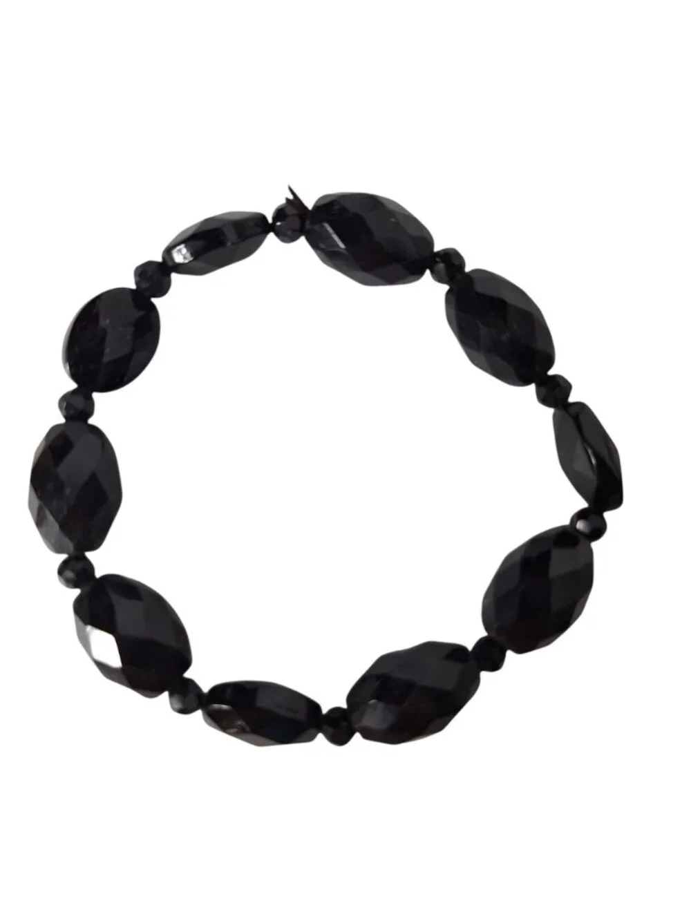 Black Faceted Glass Beaded Stretch Bracelet Jet Boho Chic Vintage Style Gothic